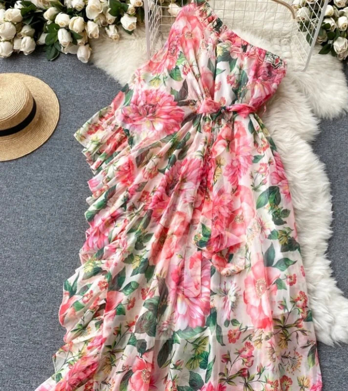 ‘Carolina’ Floral, One-Shoulder Maxi Dress