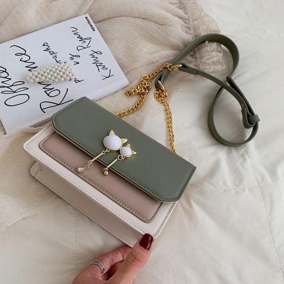 Leather Bag with Pearl Design