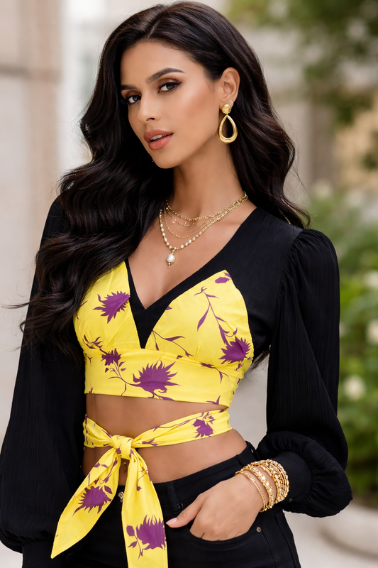 Black and Yellow/Green floral crop top