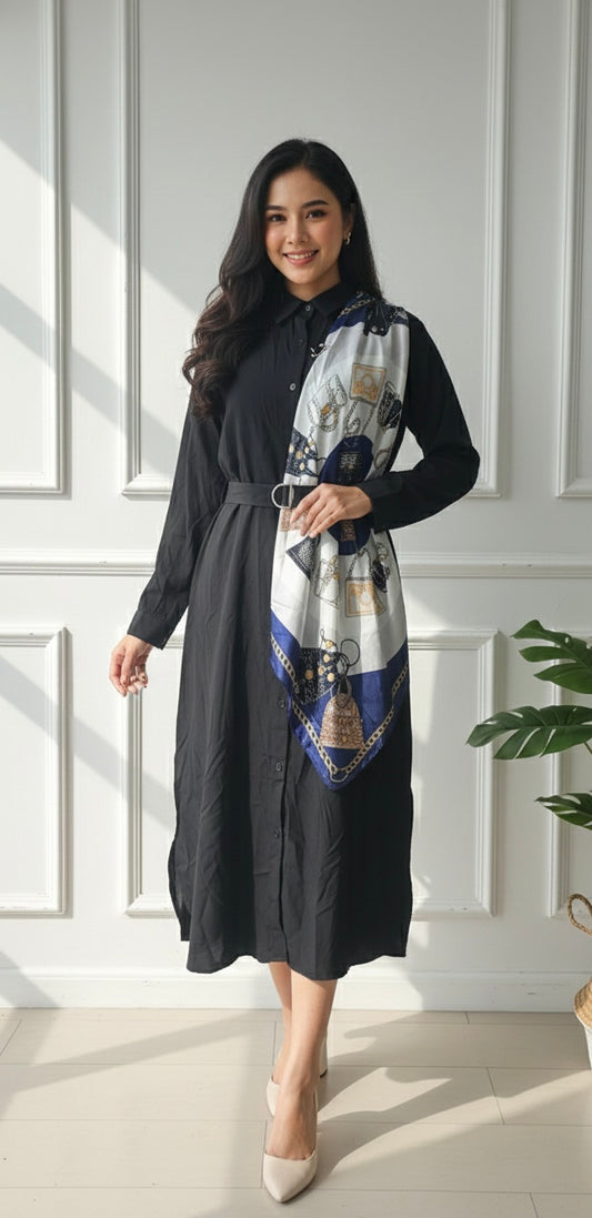 Black Scarf-Detail Shirt Maxi Dress