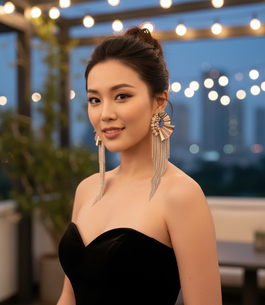 Beige Rose Gold-Plated Handcrafted Tasseled Contemporary Drop Earrings