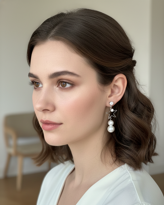 Silver Pearl Star Earring