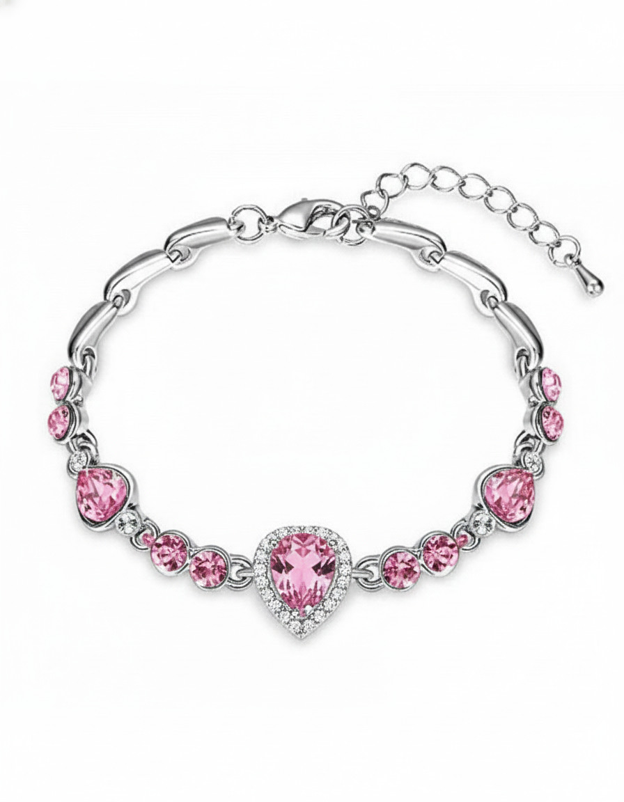 Amazing Crystal Heart Design Silver Plated Fabulous Charm Bracelet For Women/Girls