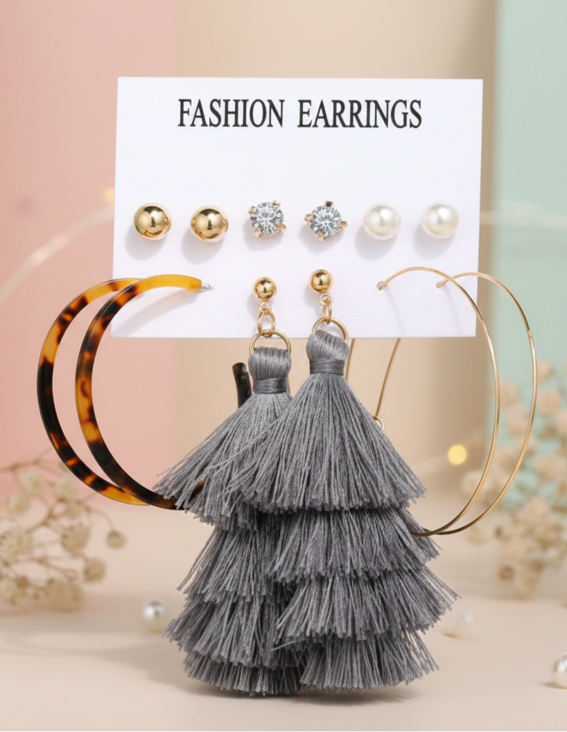 Exclusive Gold Plated Set of 6 Stud & Drop Earrings