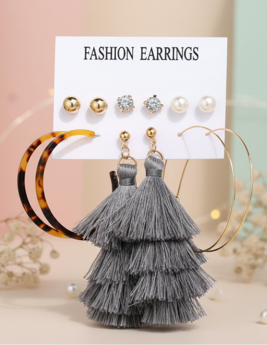 Exclusive Gold Plated Set of 6 Stud & Drop Earrings