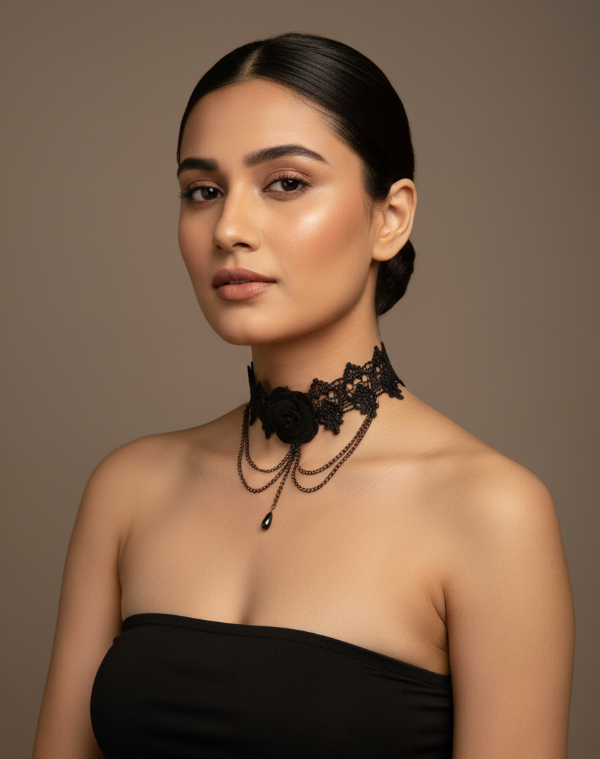 Black Flowered Neck Piece