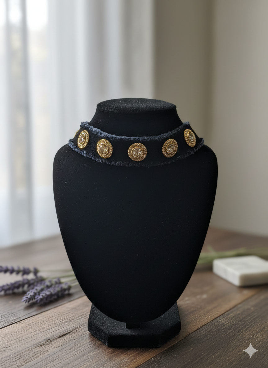 Blue Denim Neck piece with Diamond Design