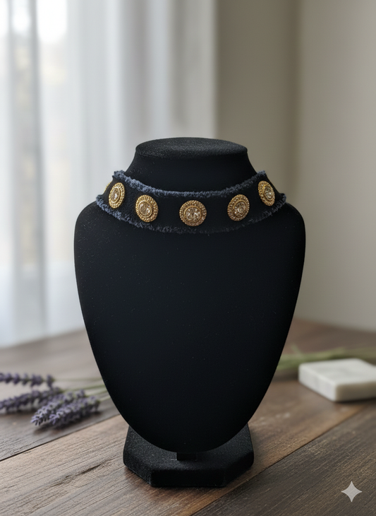 Blue Denim Neck piece with Diamond Design