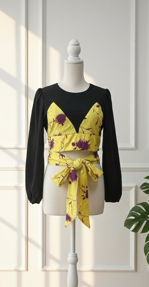 Black and Yellow/Green floral crop top