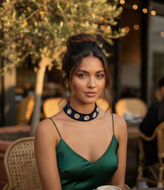 Blue Denim Neck piece with Diamond Design