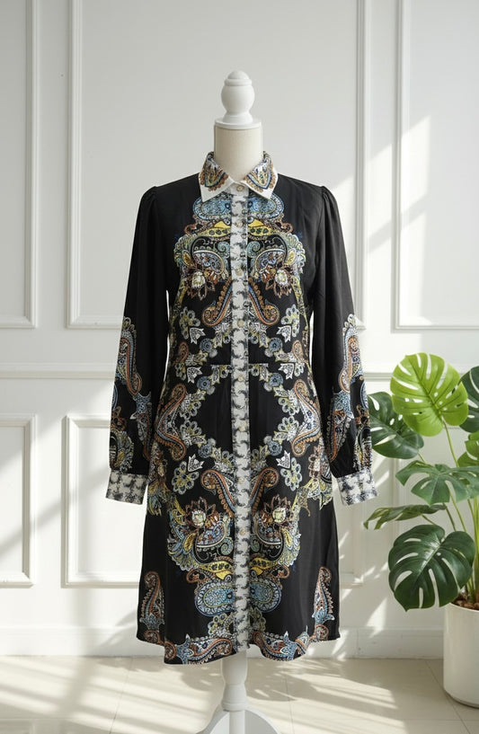 Black paisley print dress