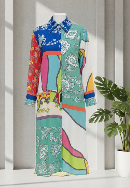 Two Piece Set, Wide Sleeves, Front Knot Top With Front Slit