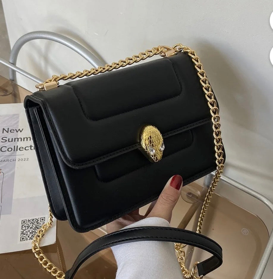 Crossbody Shoulder Leather Bag with Chain Strap