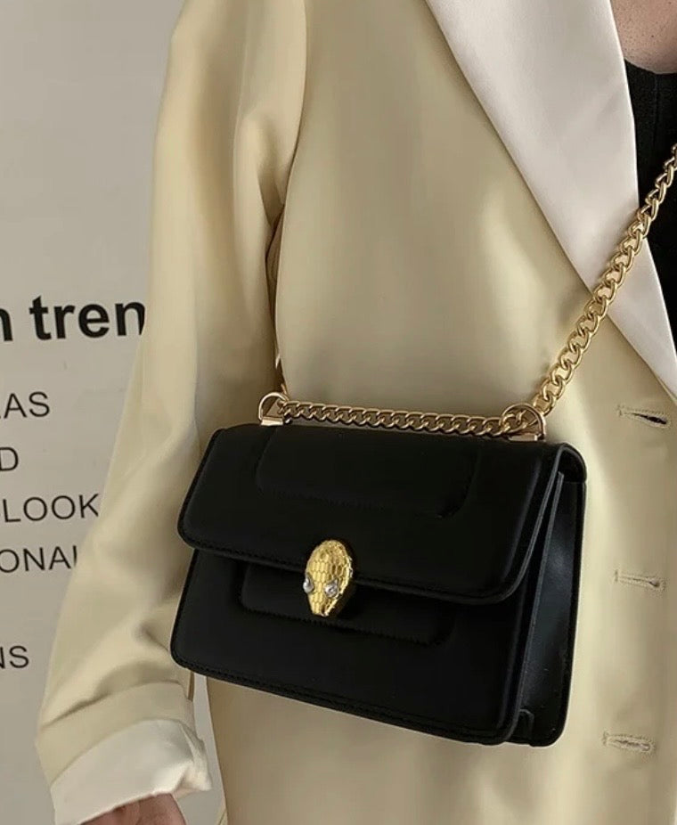 Crossbody Shoulder Leather Bag with Chain Strap