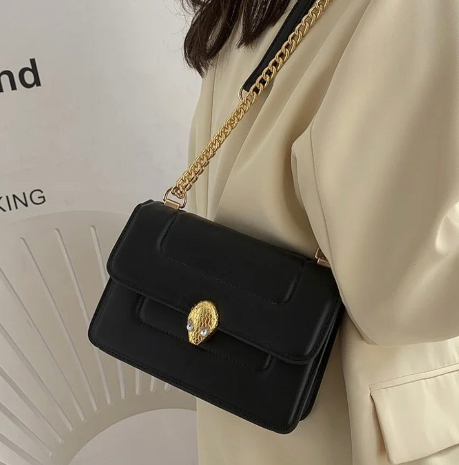 Crossbody Shoulder Leather Bag with Chain Strap