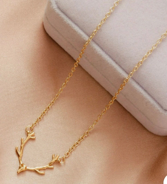 Pretty Deer Face & Horns Yellow Golden Women's Necklaces
