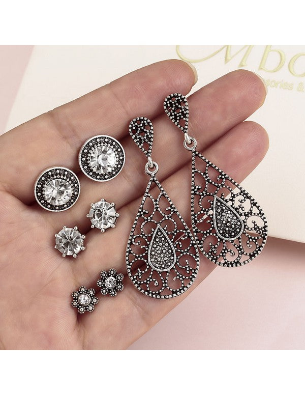 Trendy American Diamond Vintage Retro Mesmerizing Stud & Droplets Earrings For Women/Girls