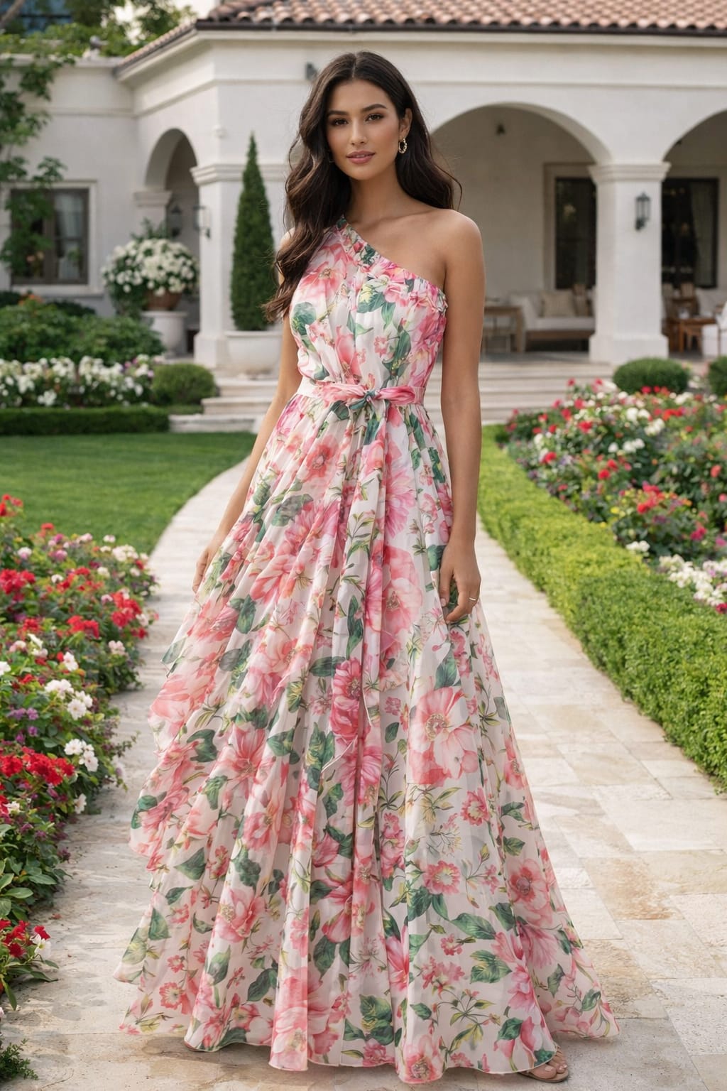 ‘Carolina’ Floral, One-Shoulder Maxi Dress