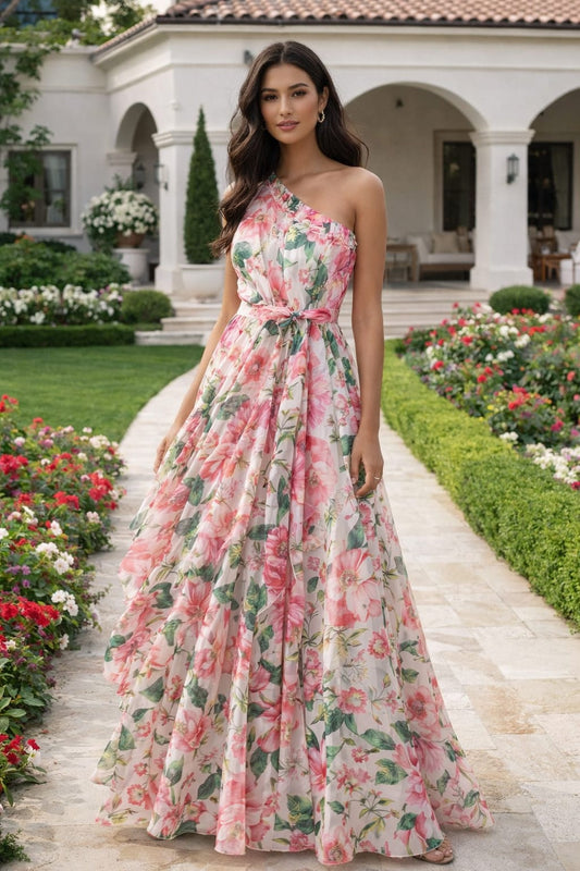 ‘Carolina’ Floral, One-Shoulder Maxi Dress