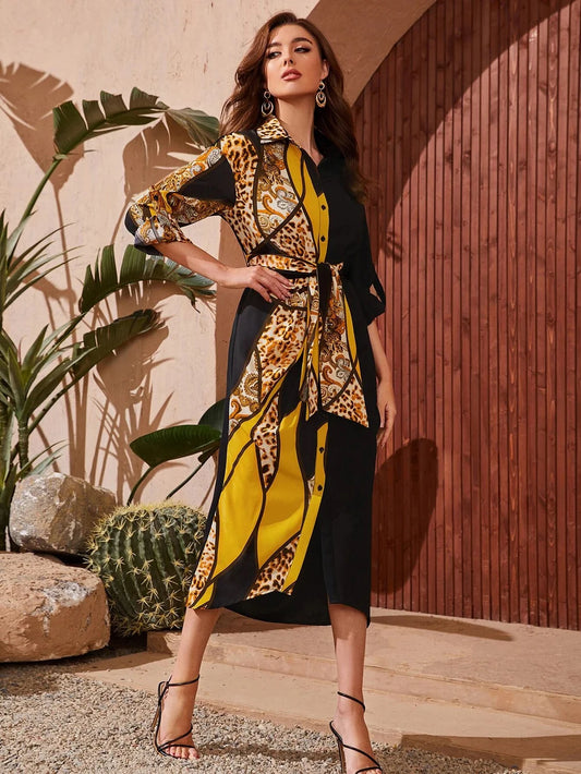 Woman T-Shirt Stylish Professional Dress V-Neck Long Sleeve Printing Bandage Shirt