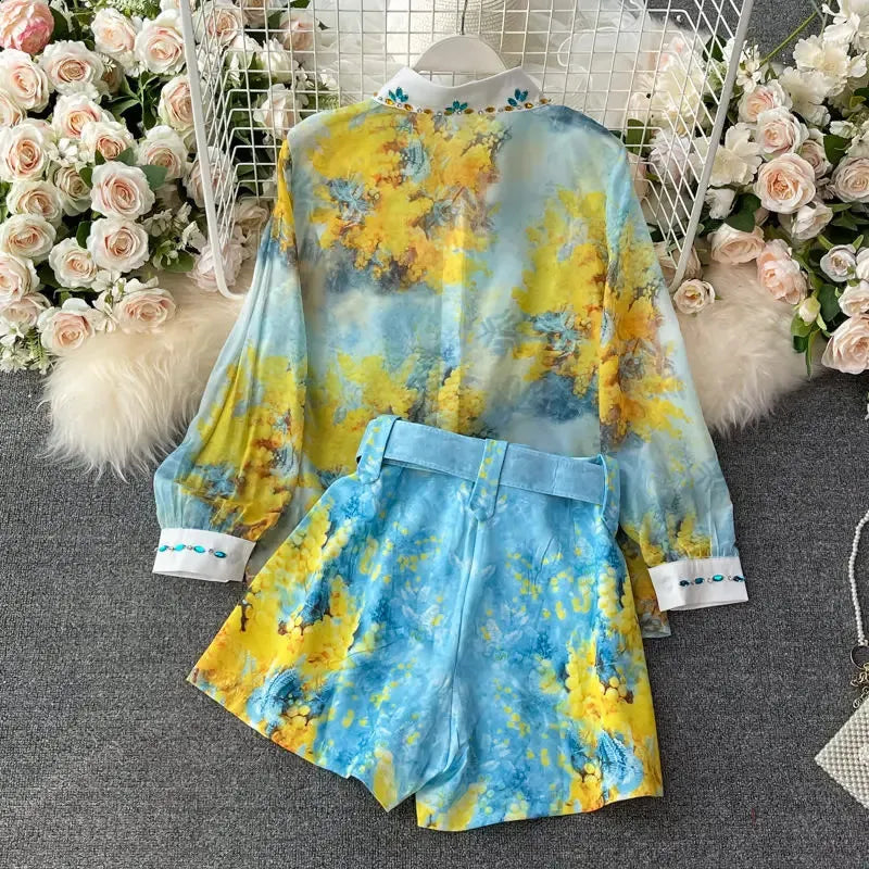 Studded Shirt with Hot Pant Co-ord Set