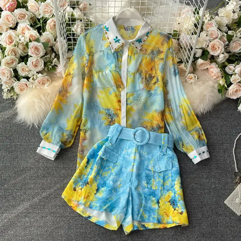 Studded Shirt with Hot Pant Co-ord Set